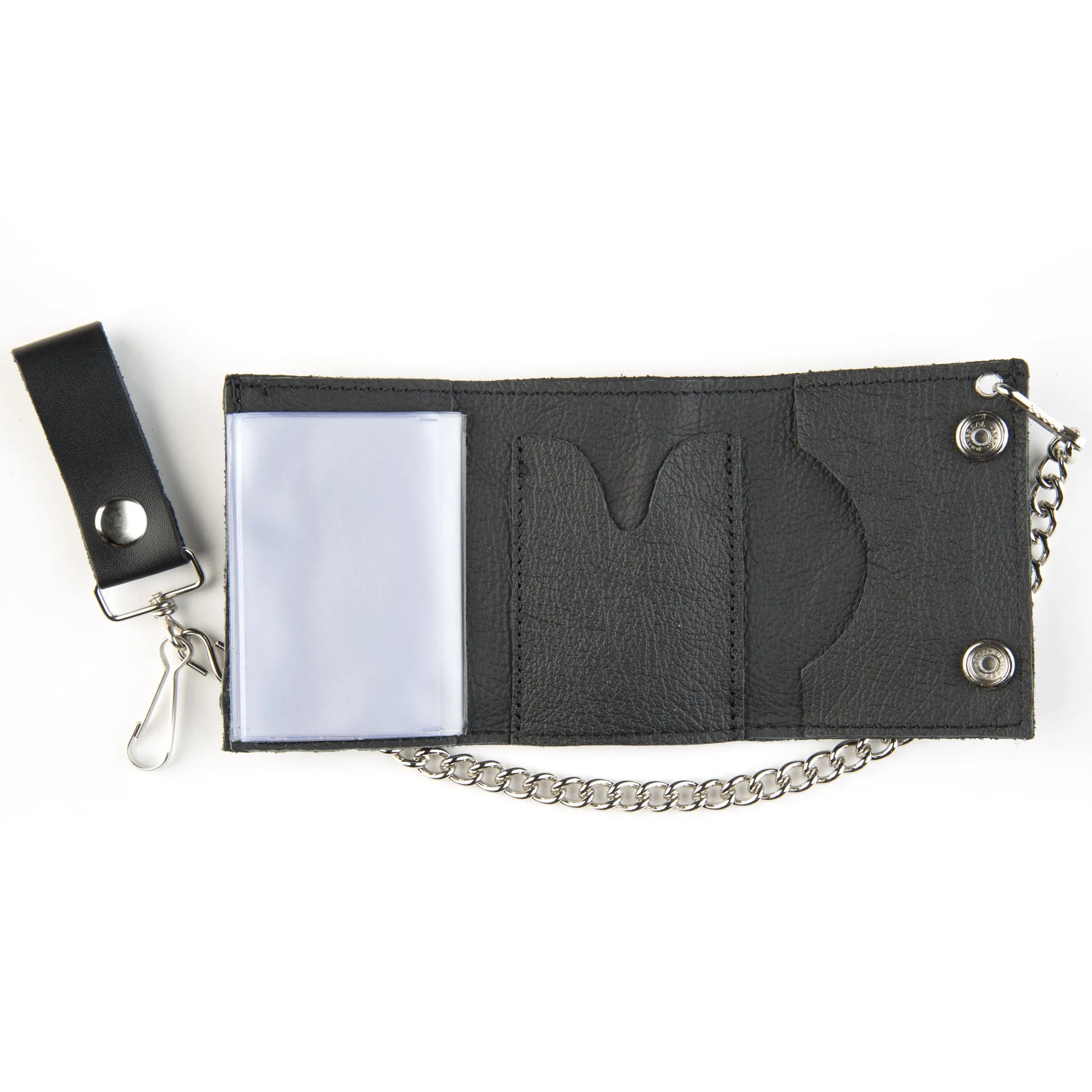 TC304-32n  Tri-Fold Wallet w/ Chain- Eagle Head w/ Scroll