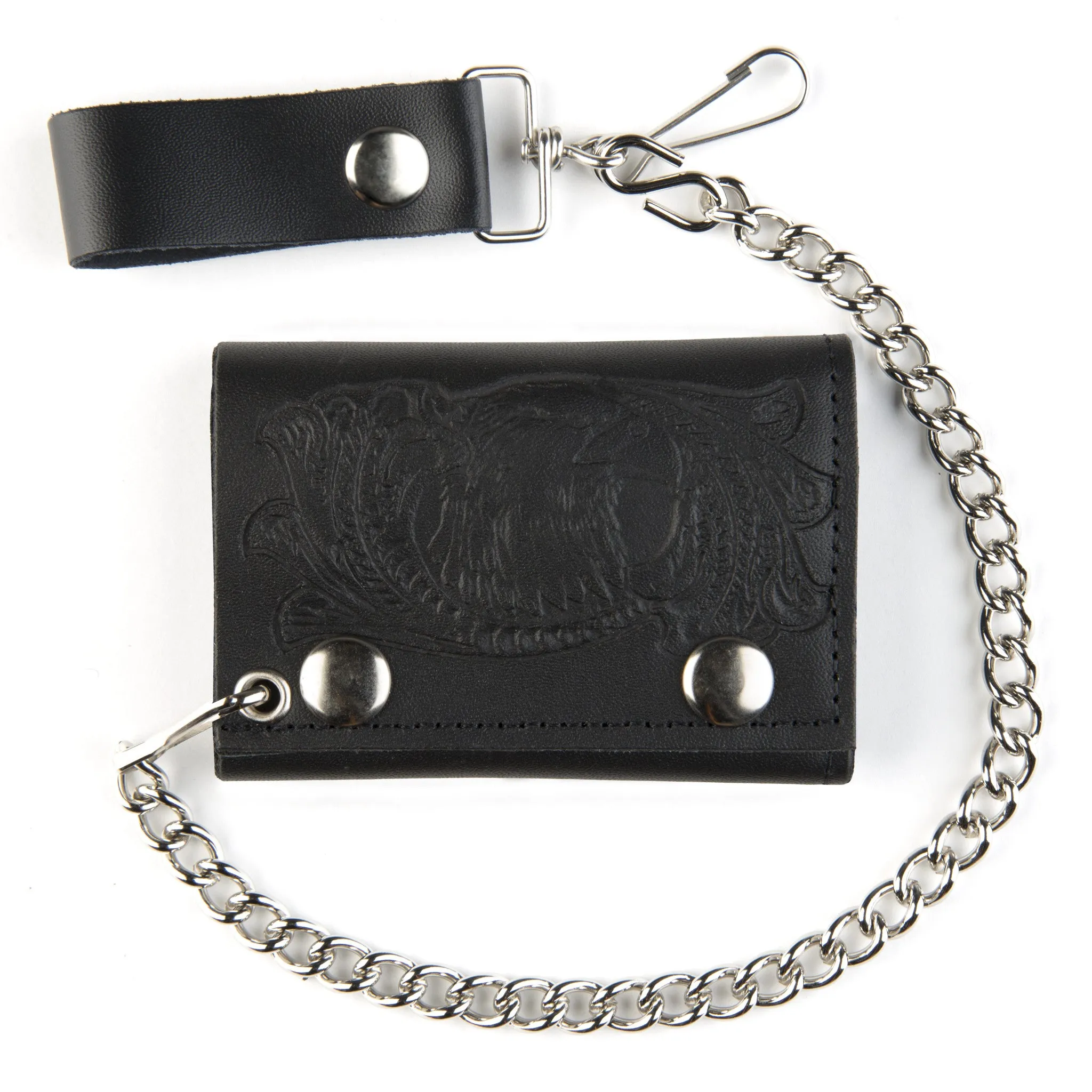 TC304-32n  Tri-Fold Wallet w/ Chain- Eagle Head w/ Scroll