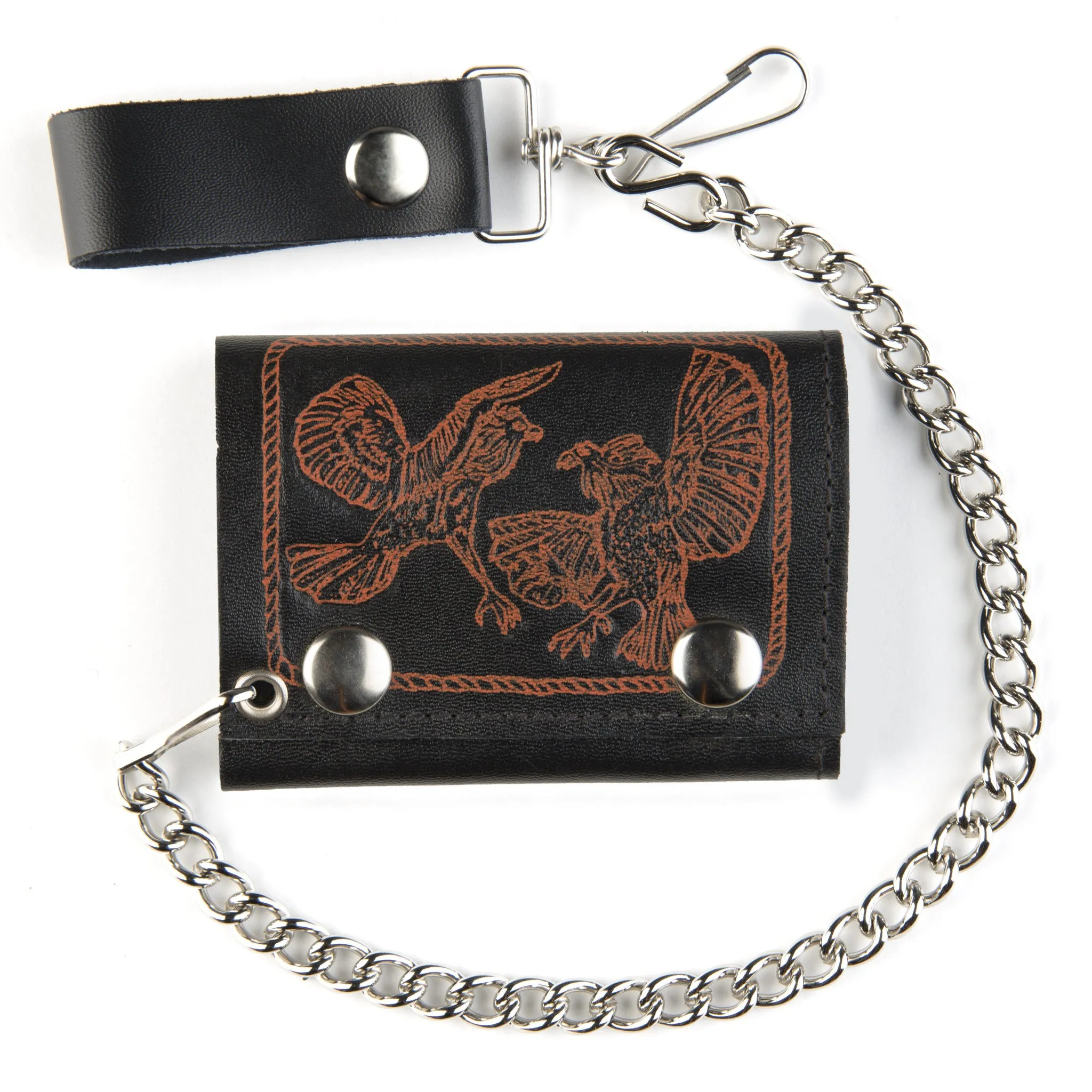TC304-39  Tri-Fold Wallet w/ Chain- Fighting Cocks