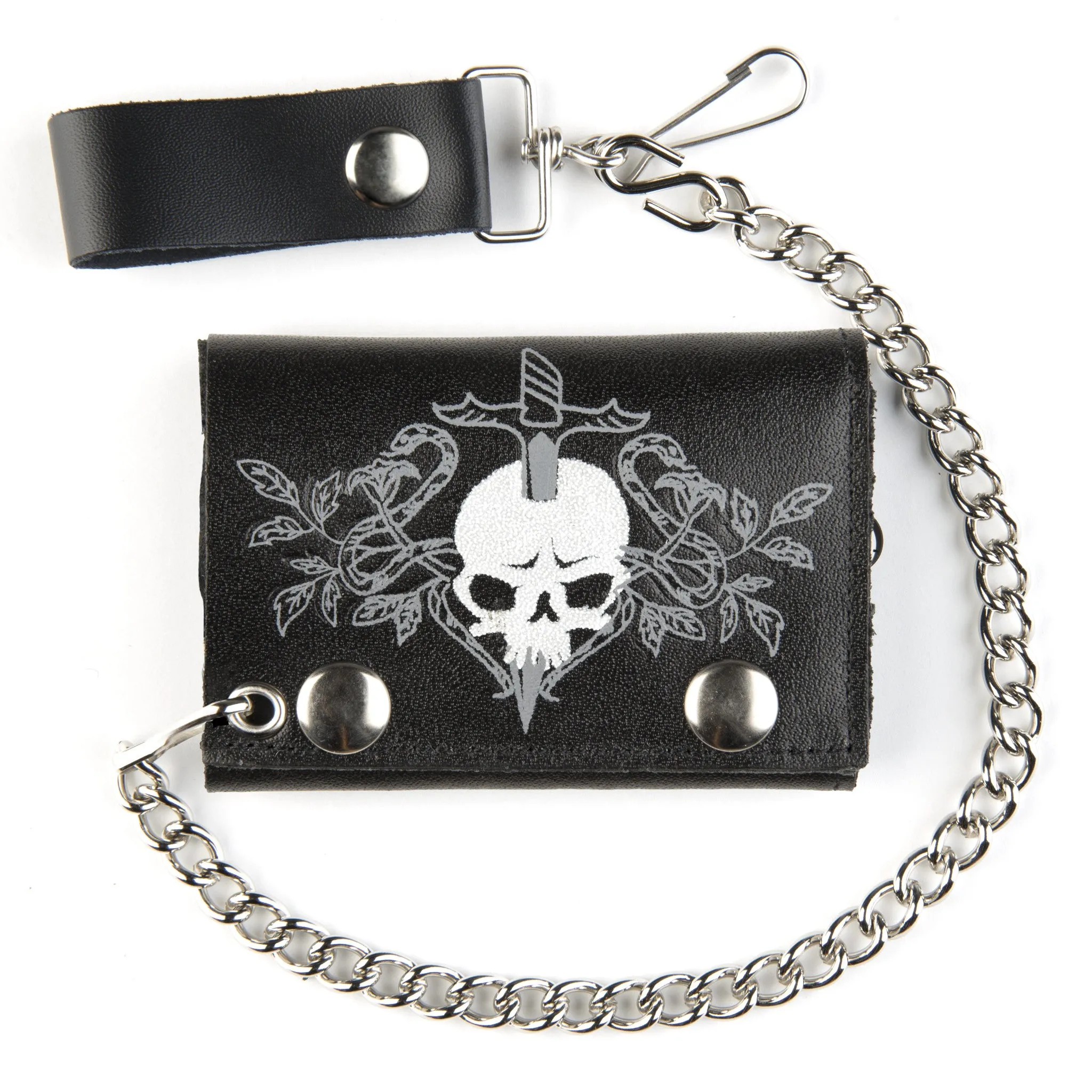 TC304C-226 Tri-Fold Wallet w/ Chain- Skull w/ Sword