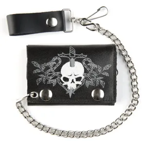TC304C-226 Tri-Fold Wallet w/ Chain- Skull w/ Sword