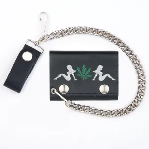 TC304C-99  Tri-Fold Wallet w/ Chain- Girls & Leaf