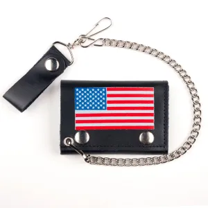 TC304CC-162  Tri-Fold Wallet w/ Chain- U.S. Flag