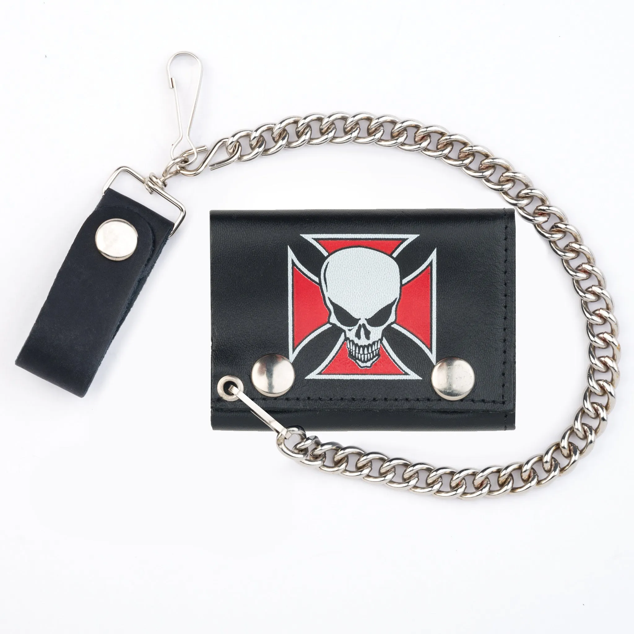 TC304CC-177 Tri-Fold Wallet w/ Chain- Iron Cross Skull