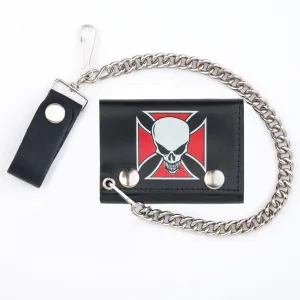 TC304CC-177 Tri-Fold Wallet w/ Chain- Iron Cross Skull