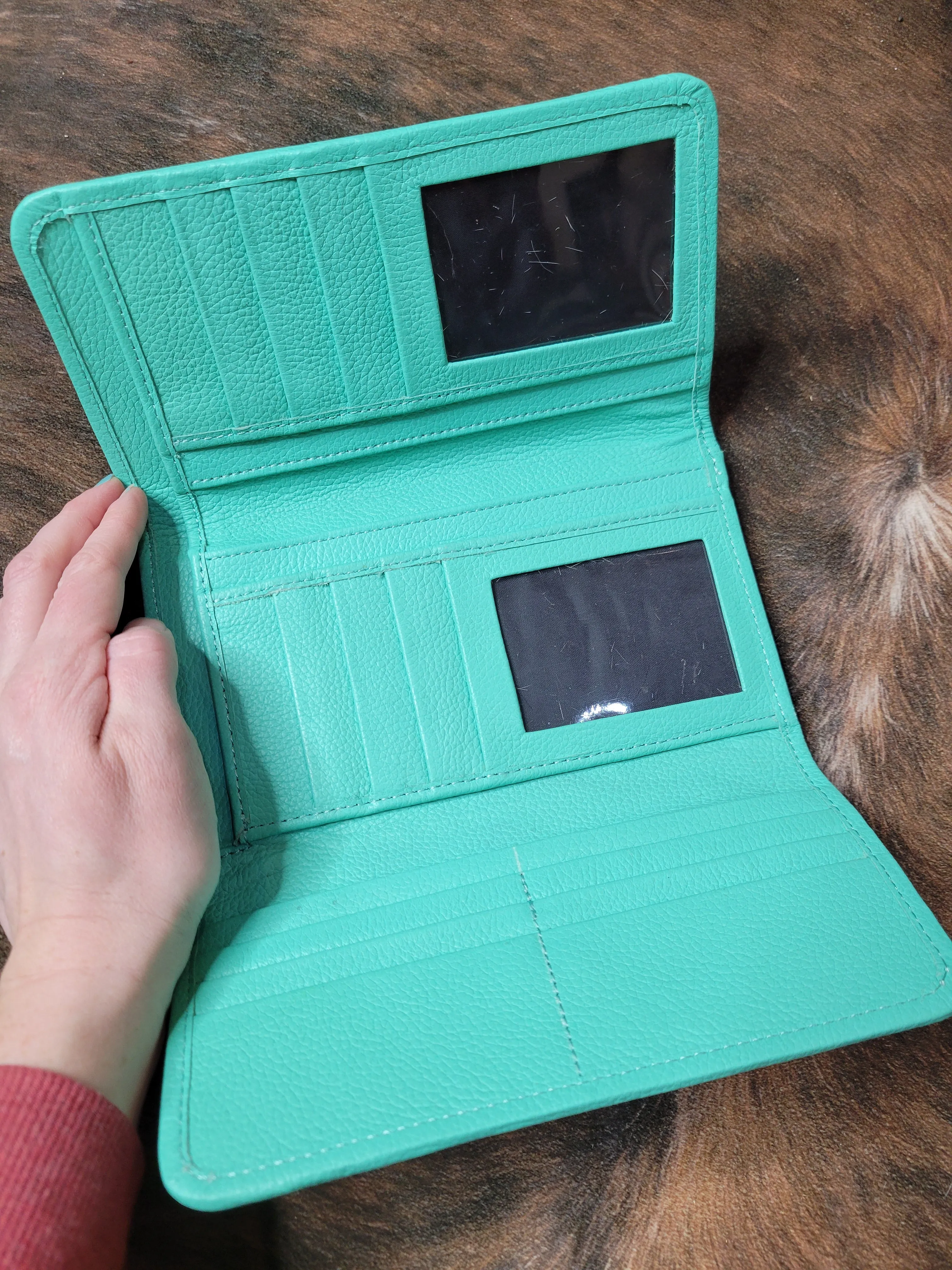 Teal/ Tan Cow Hide Wallet