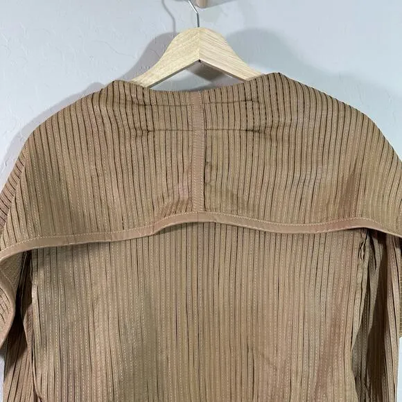 The Filmore Women's Jacket Beige Pleated Cowl Neck Boho Leather Jacket Size M