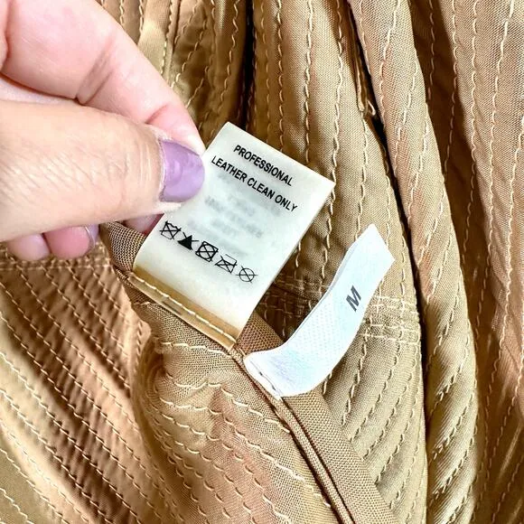 The Filmore Women's Jacket Beige Pleated Cowl Neck Boho Leather Jacket Size M