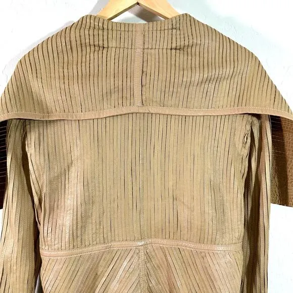 The Filmore Women's Jacket Beige Pleated Cowl Neck Boho Leather Jacket Size M