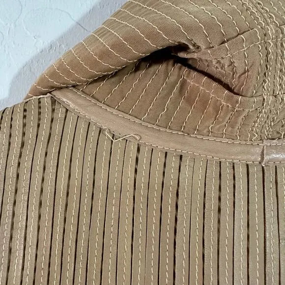 The Filmore Women's Jacket Beige Pleated Cowl Neck Boho Leather Jacket Size M