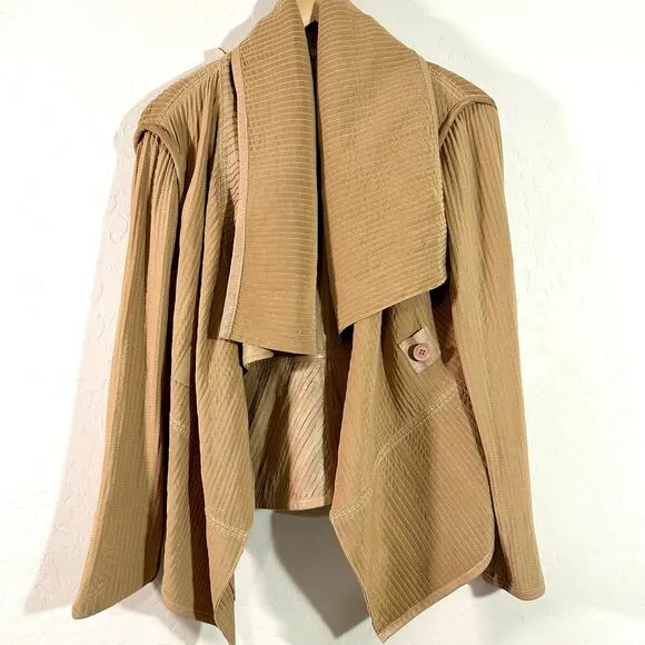 The Filmore Women's Jacket Beige Pleated Cowl Neck Boho Leather Jacket Size M