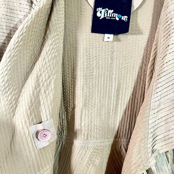 The Filmore Women's Jacket Beige Pleated Cowl Neck Boho Leather Jacket Size M
