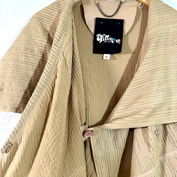 The Filmore Women's Jacket Beige Pleated Cowl Neck Boho Leather Jacket Size M