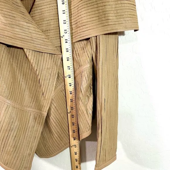 The Filmore Women's Jacket Beige Pleated Cowl Neck Boho Leather Jacket Size M