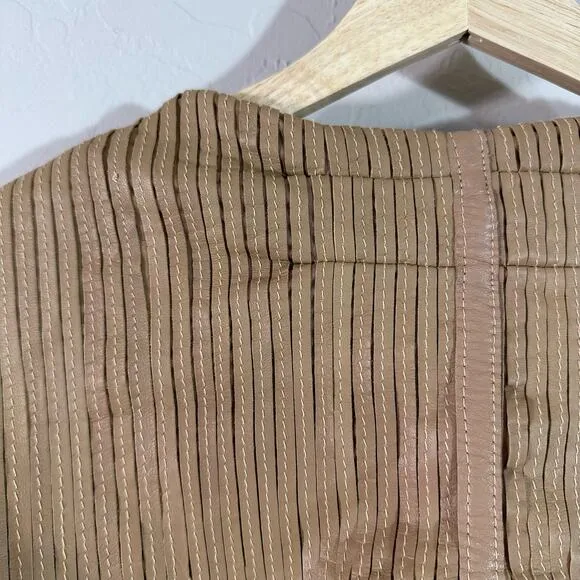 The Filmore Women's Jacket Beige Pleated Cowl Neck Boho Leather Jacket Size M
