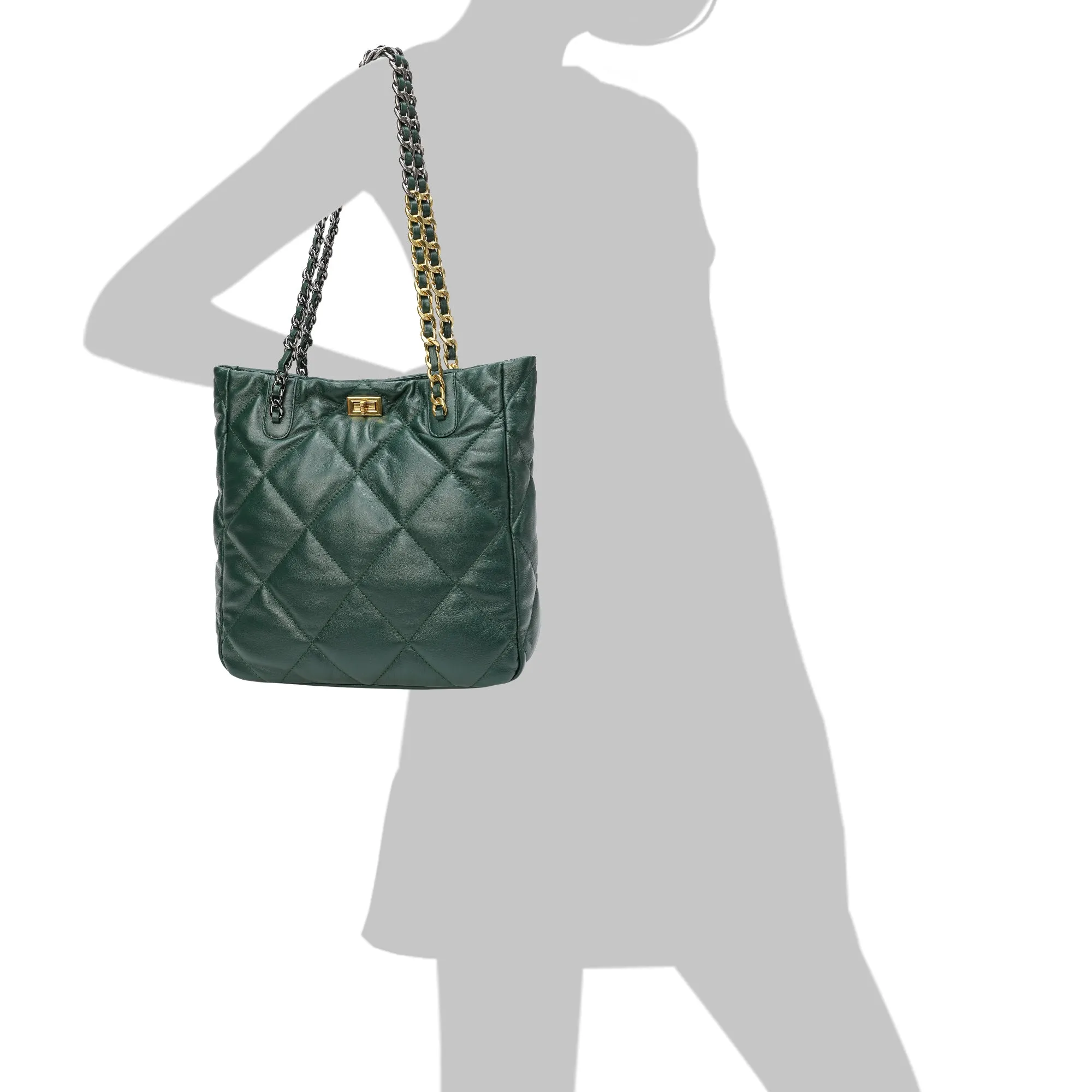 Tiffany & Fred Quilted Sheepskin Leather Tote/ Shoulder Bag