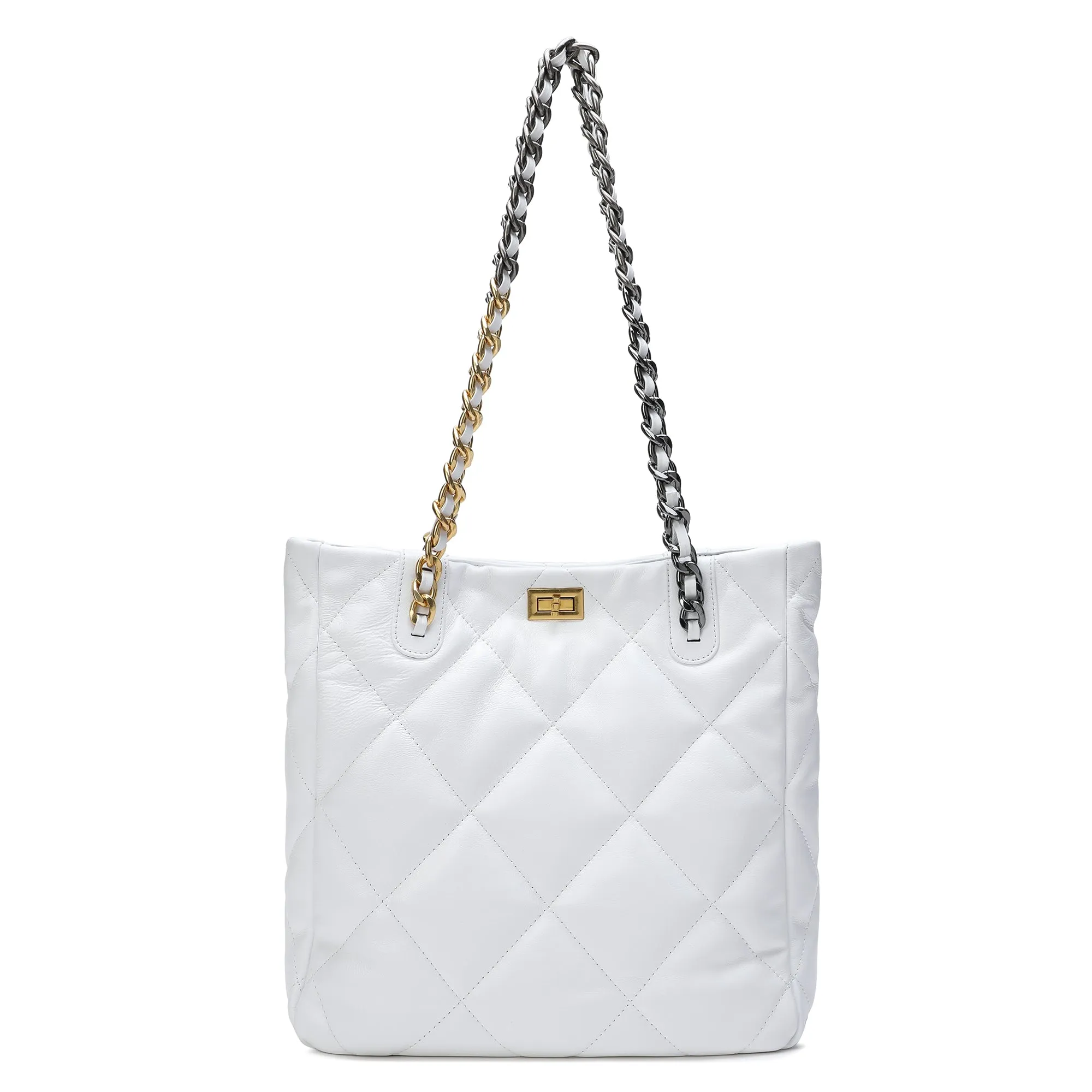 Tiffany & Fred Quilted Sheepskin Leather Tote/ Shoulder Bag