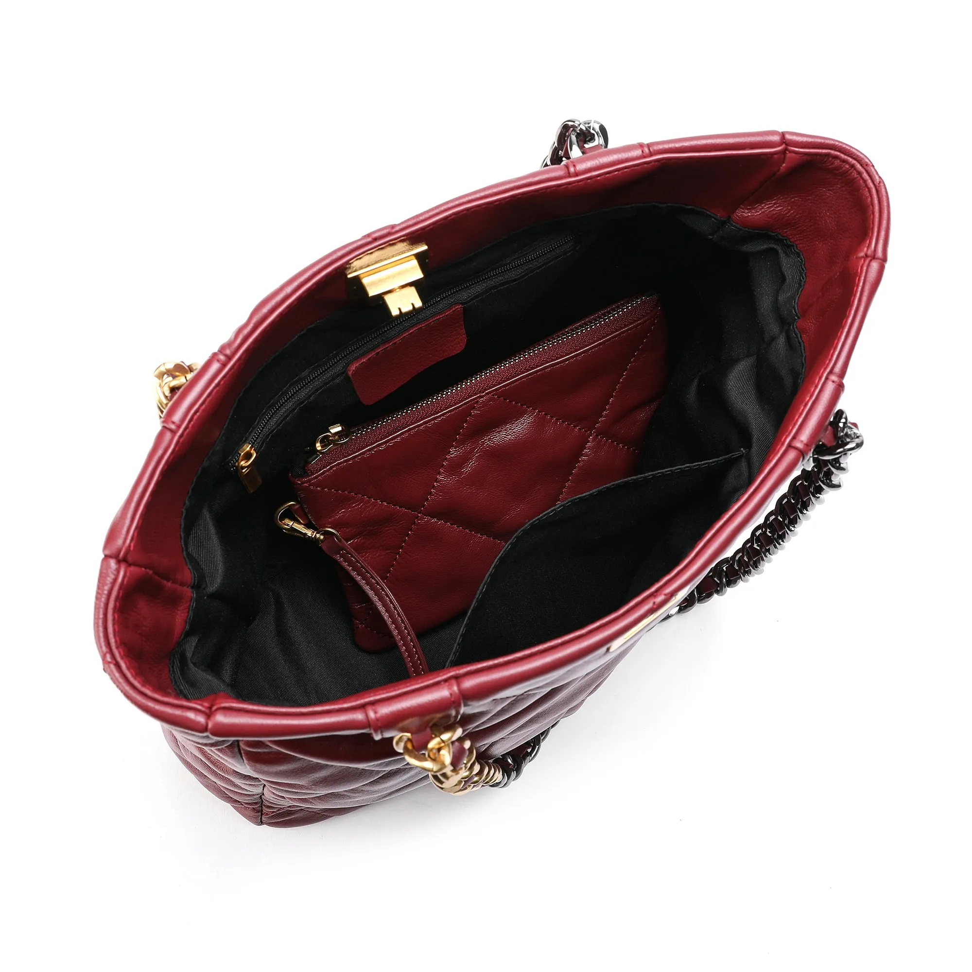 Tiffany & Fred Quilted Sheepskin Leather Tote/ Shoulder Bag