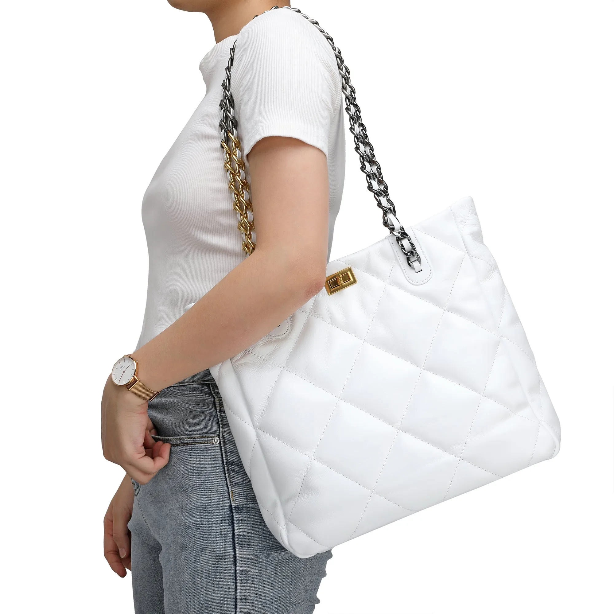 Tiffany & Fred Quilted Sheepskin Leather Tote/ Shoulder Bag