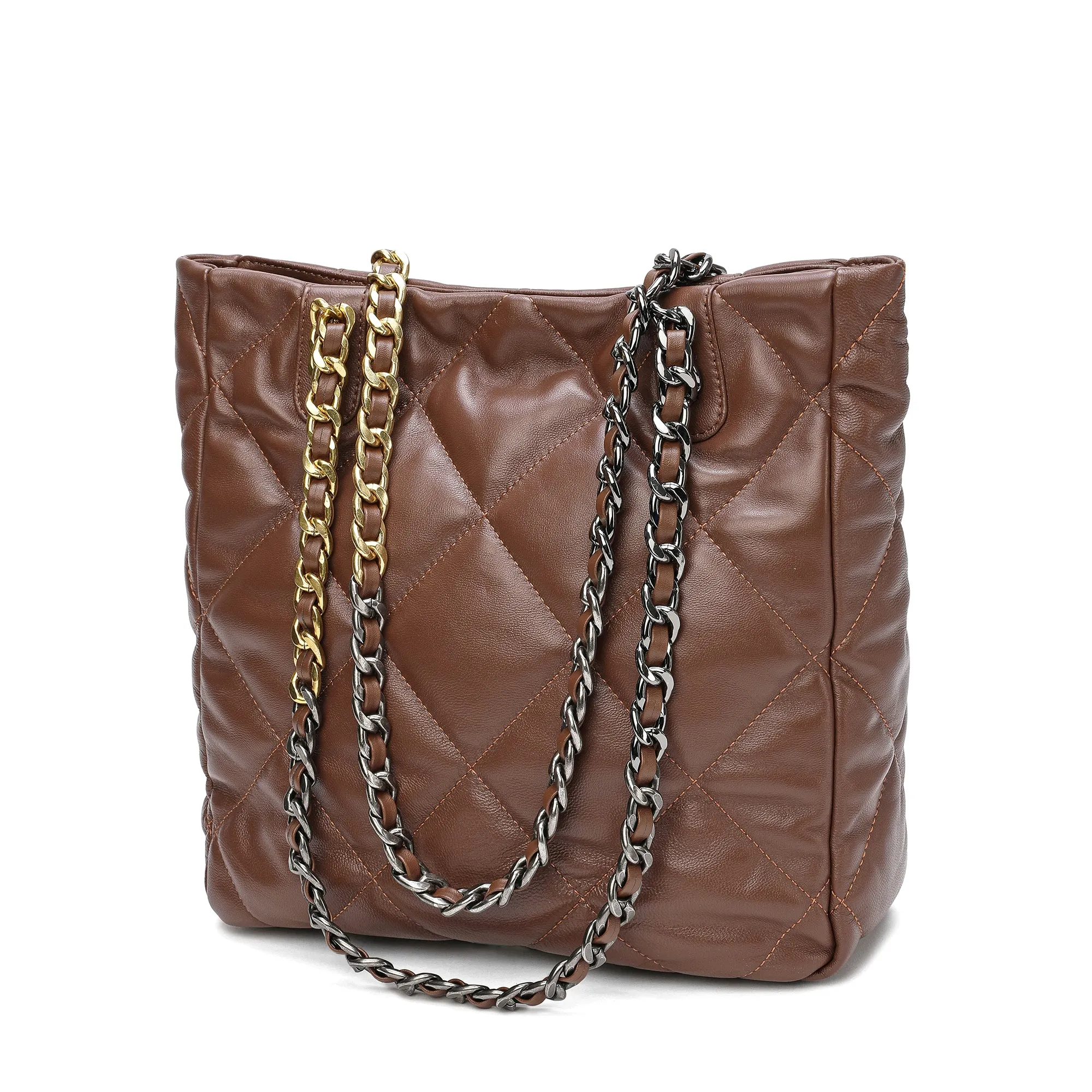 Tiffany & Fred Quilted Sheepskin Leather Tote/ Shoulder Bag