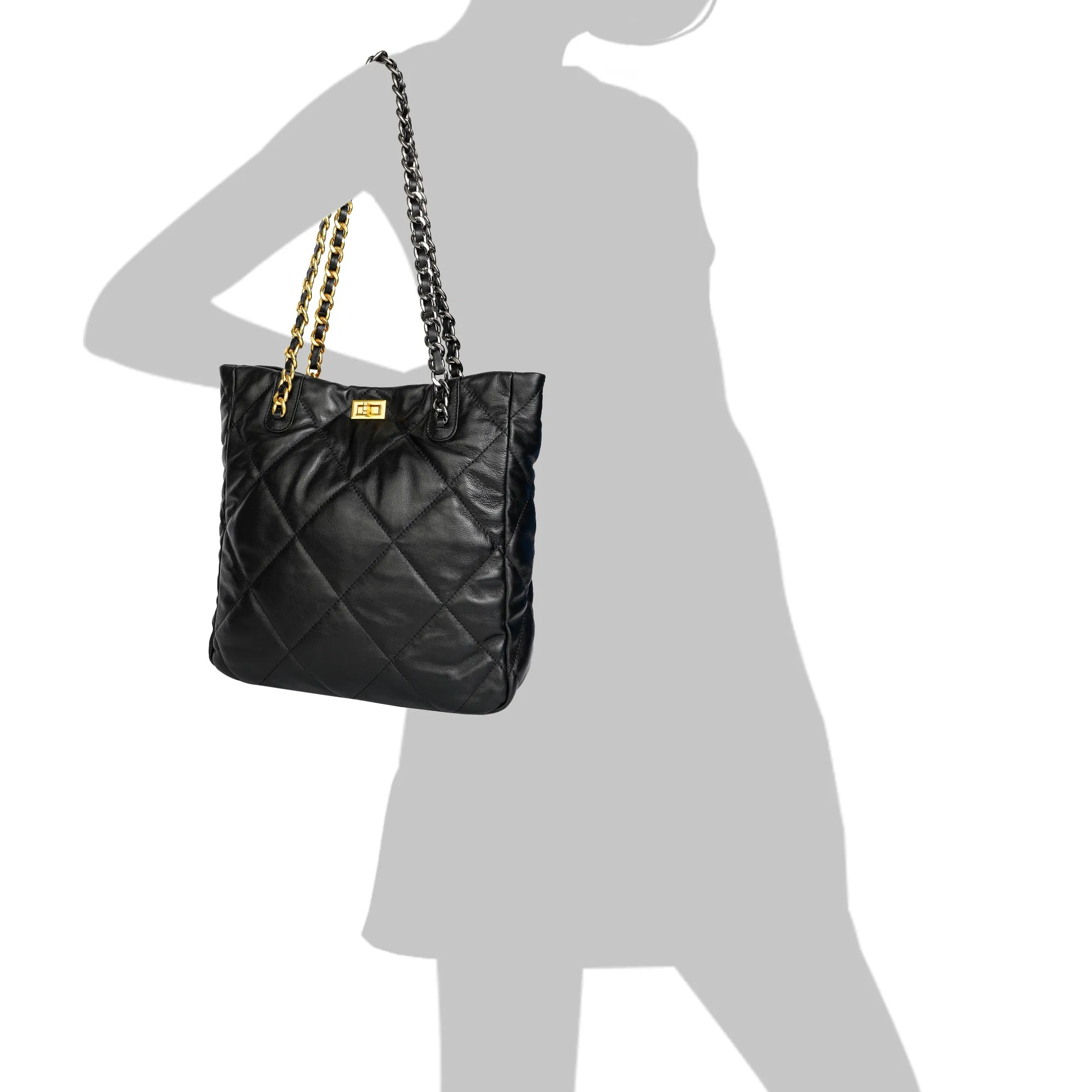Tiffany & Fred Quilted Sheepskin Leather Tote/ Shoulder Bag