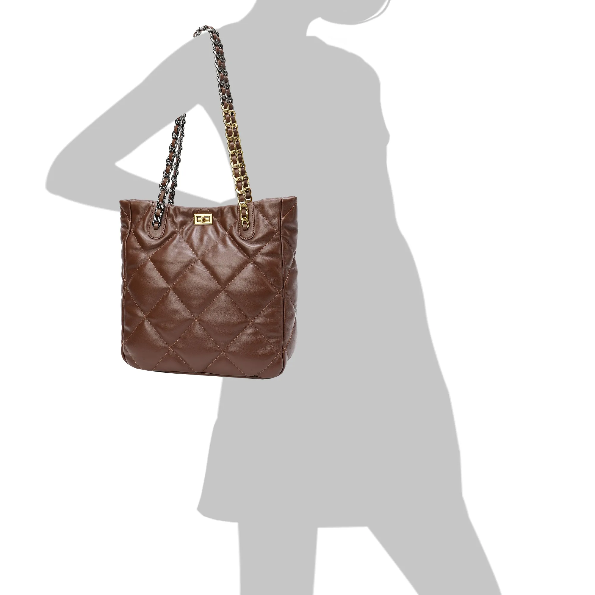 Tiffany & Fred Quilted Sheepskin Leather Tote/ Shoulder Bag
