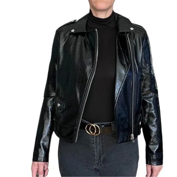 TOPSHOP Black Faux Leather Jacket Size 6