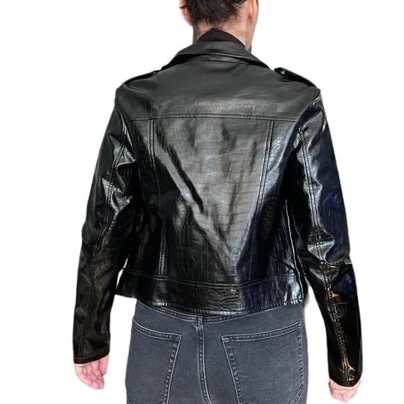 TOPSHOP Black Faux Leather Jacket Size 6