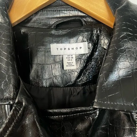 TOPSHOP Black Faux Leather Jacket Size 6