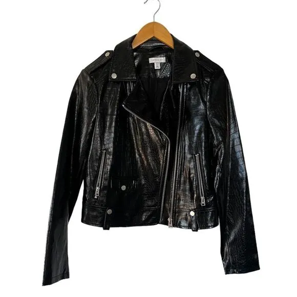 TOPSHOP Black Faux Leather Jacket Size 6