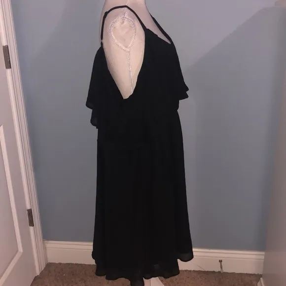 Torrid black midi chiffon cold shoulder skater dress