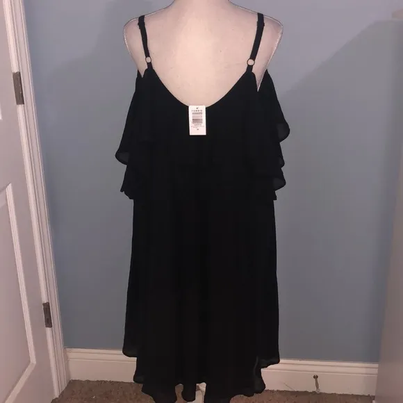 Torrid black midi chiffon cold shoulder skater dress