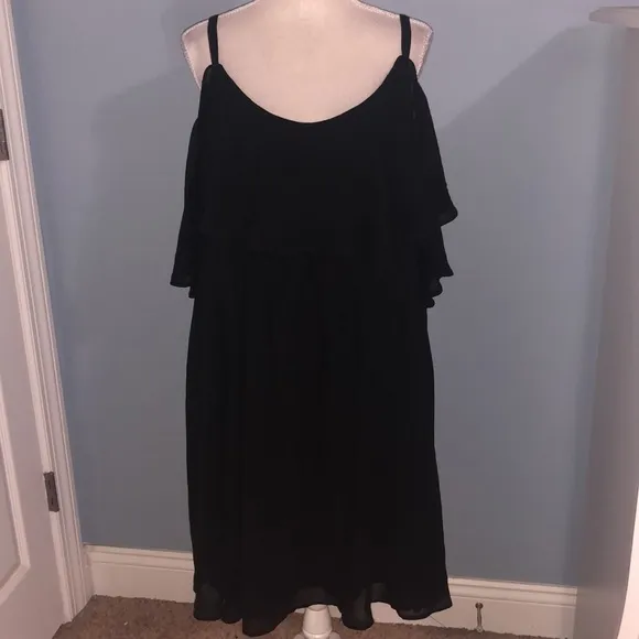 Torrid black midi chiffon cold shoulder skater dress