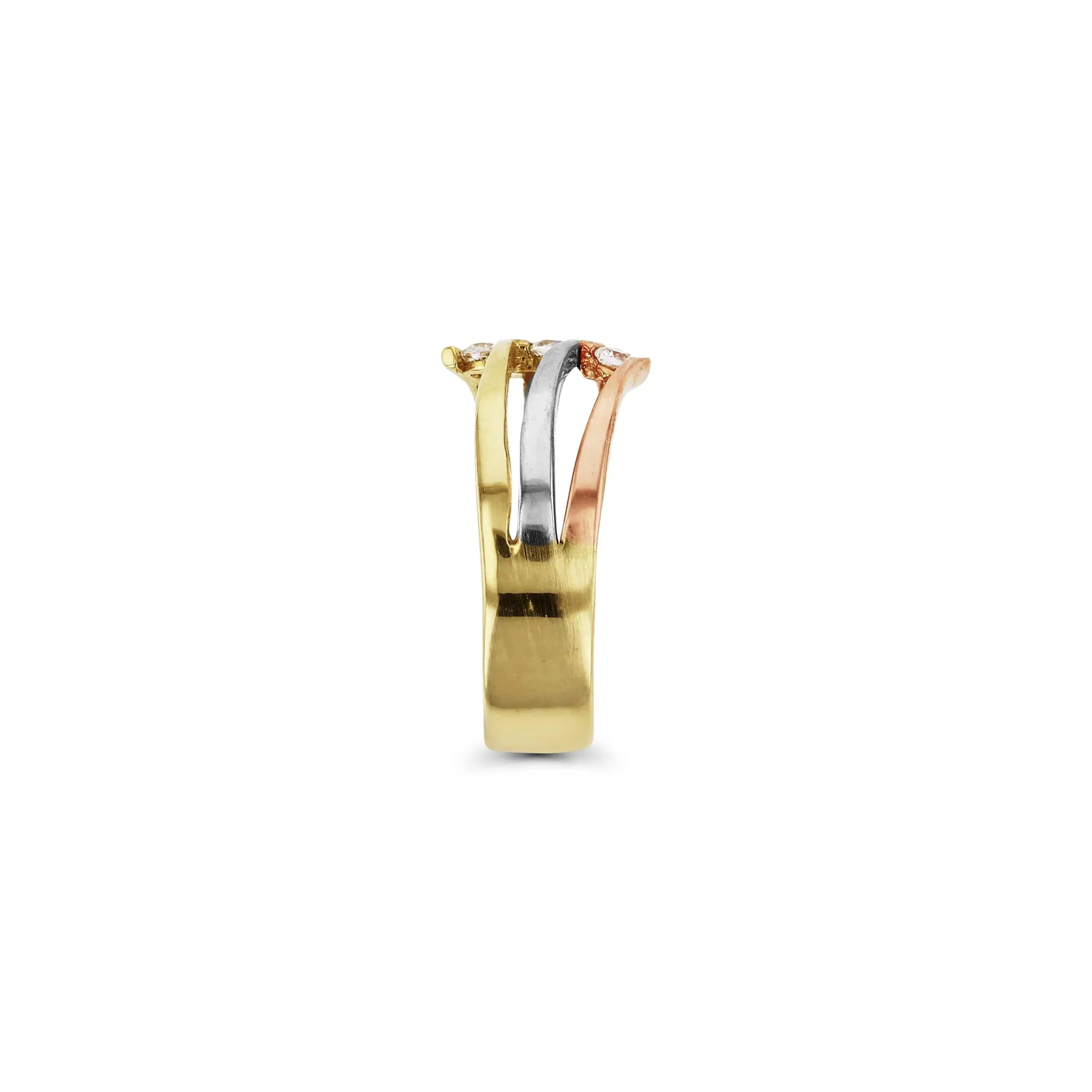 Tri-Color 3 Row Ring (14K)