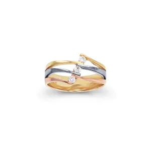 Tri-Color 3 Row Ring (14K)