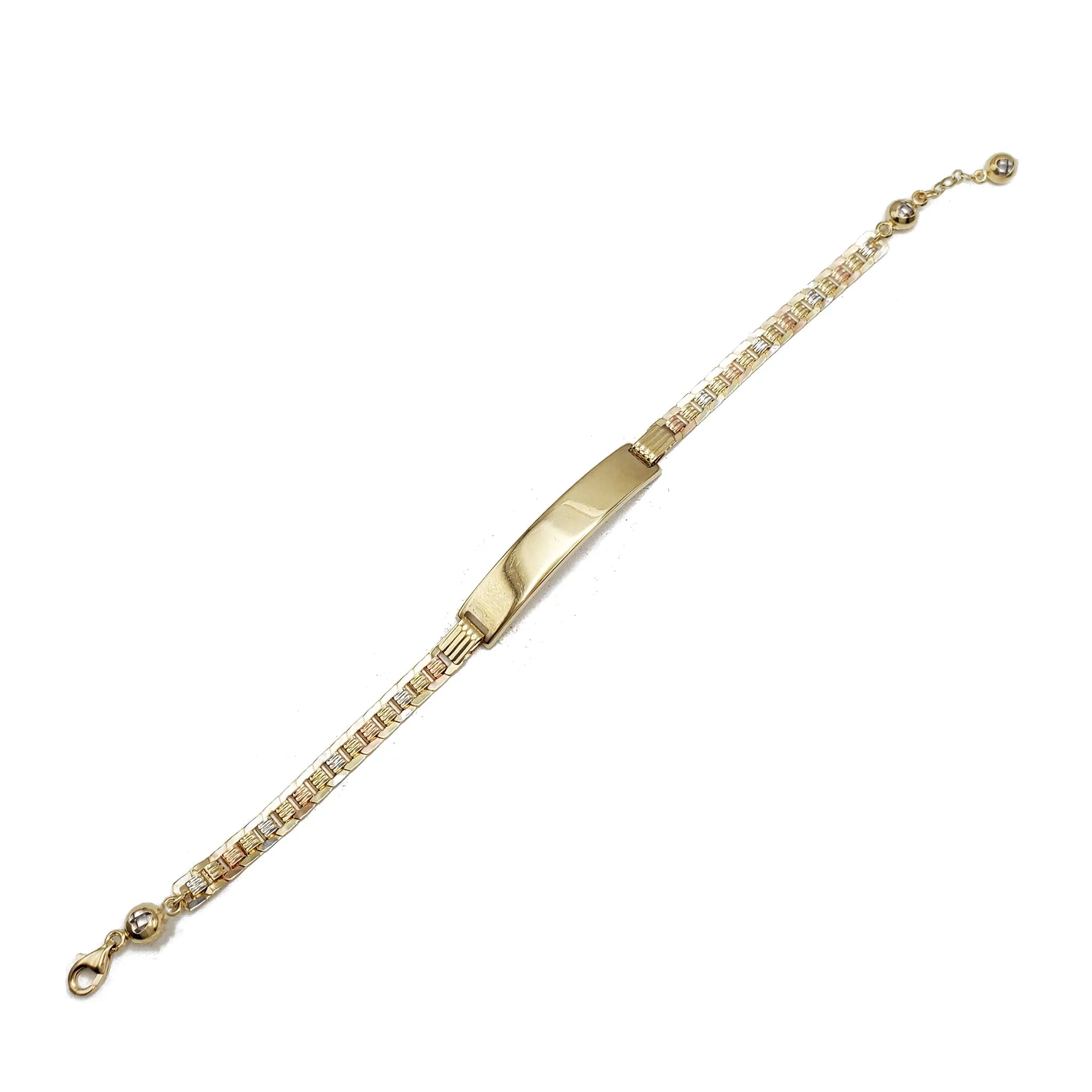 Tri-Color Flat Link ID Bracelet (14K)