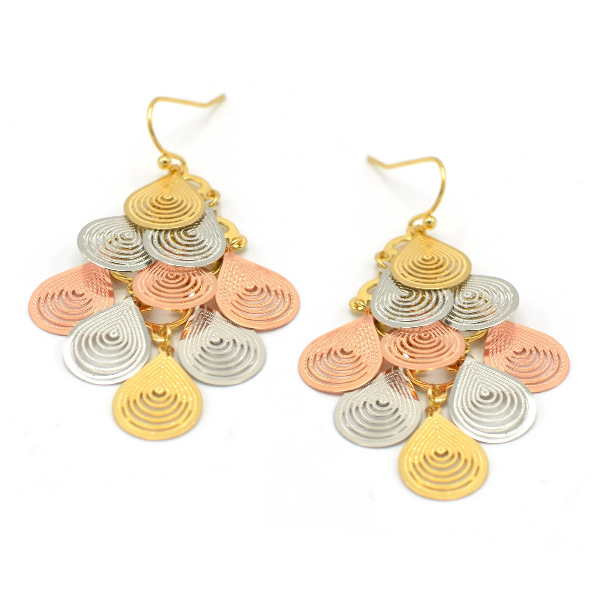 TRI-TONE MULTI TEARDROP METAL EARRINGS #HNE90702-TRI-TONE(ND17)