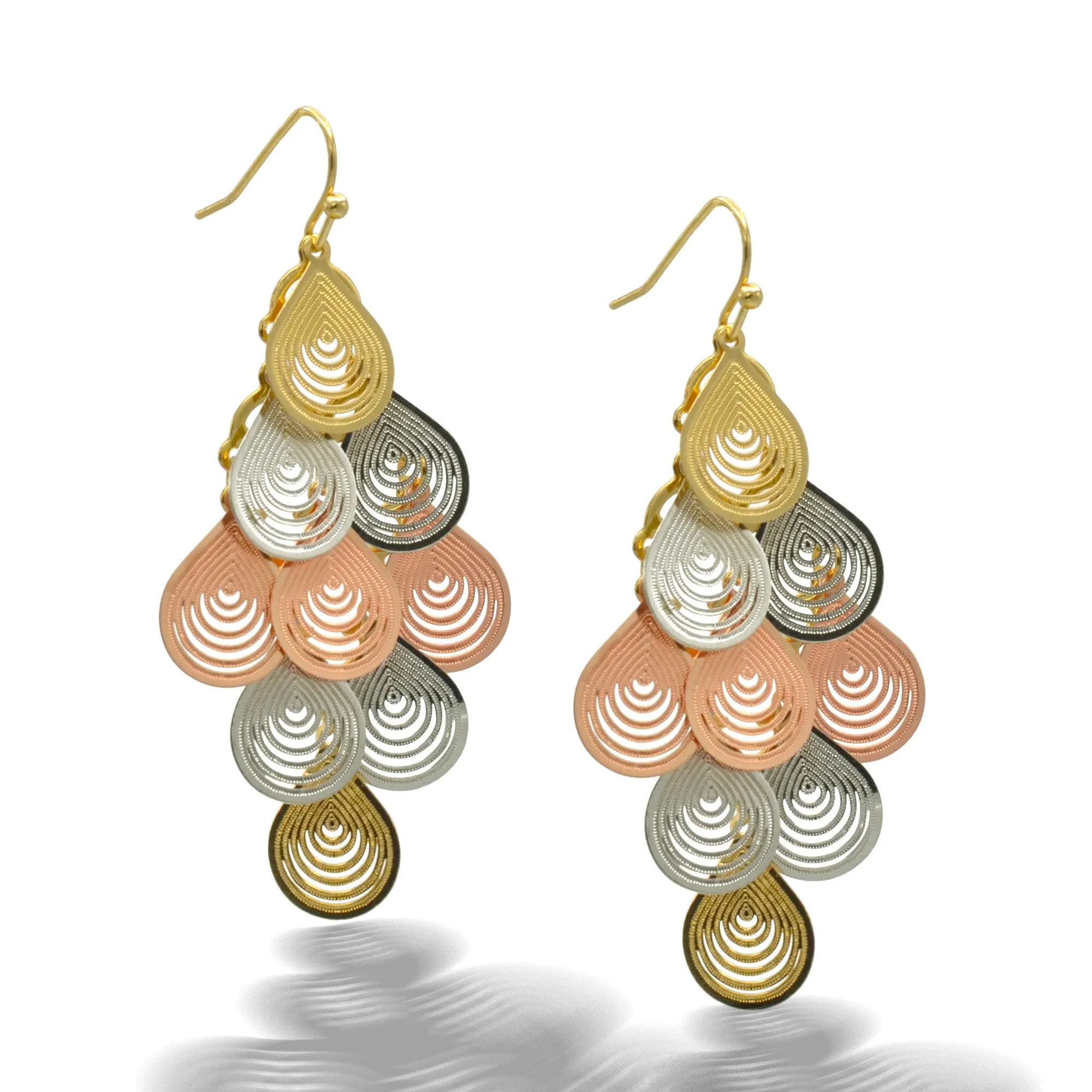 TRI-TONE MULTI TEARDROP METAL EARRINGS #HNE90702-TRI-TONE(ND17)