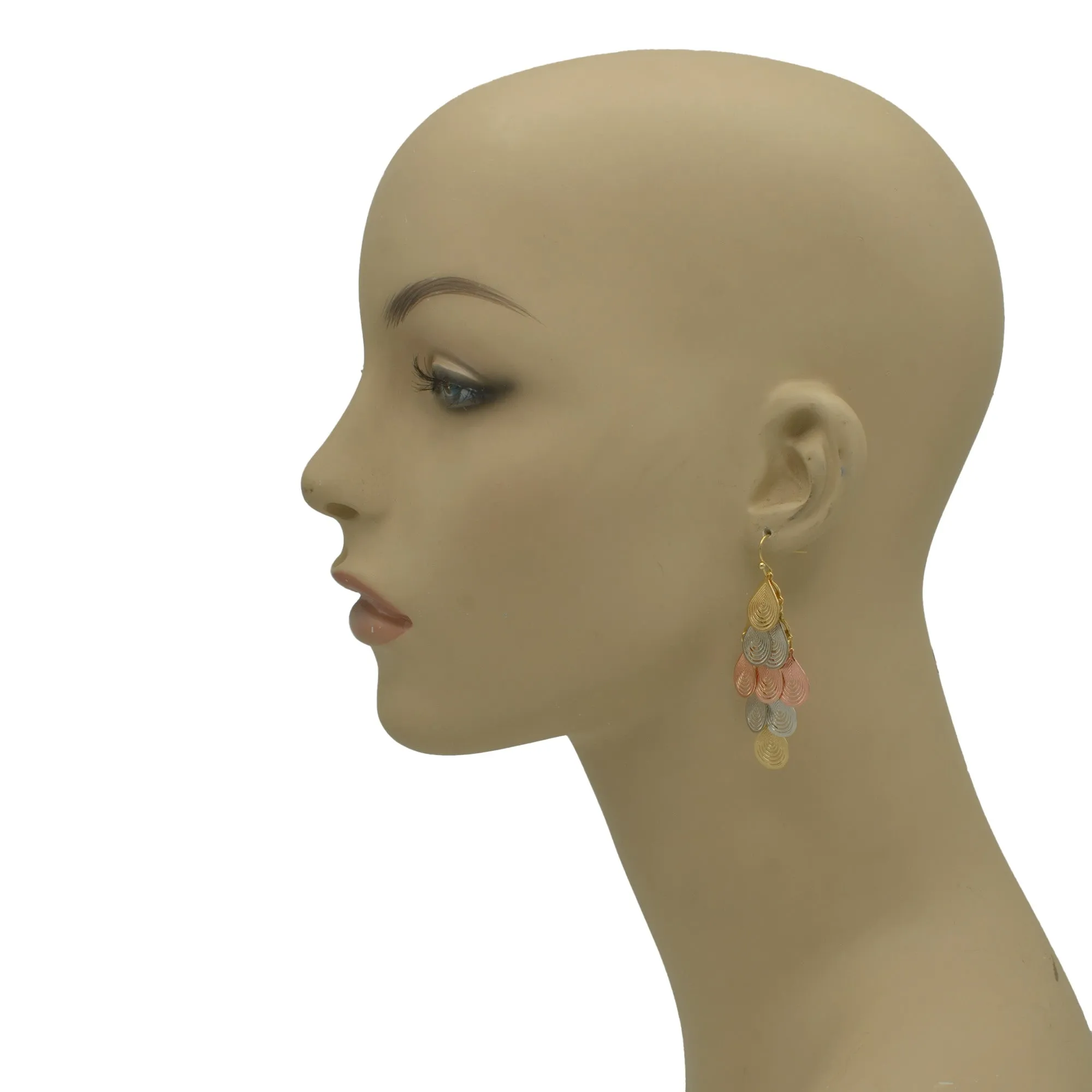 TRI-TONE MULTI TEARDROP METAL EARRINGS #HNE90702-TRI-TONE(ND17)