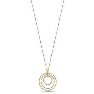 TRI TONE ROUND PENDANT LONG CHAIN NECKLACE #SQGN-060003 (IG19)