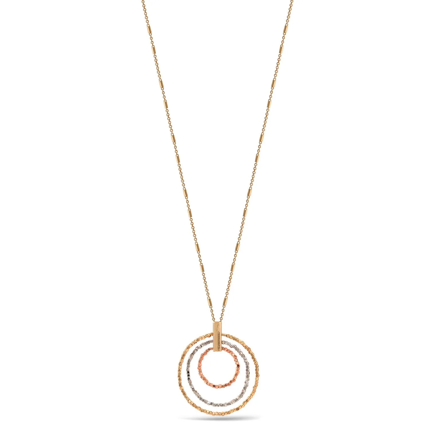 TRI TONE ROUND PENDANT LONG CHAIN NECKLACE #SQGN-060003 (IG19)