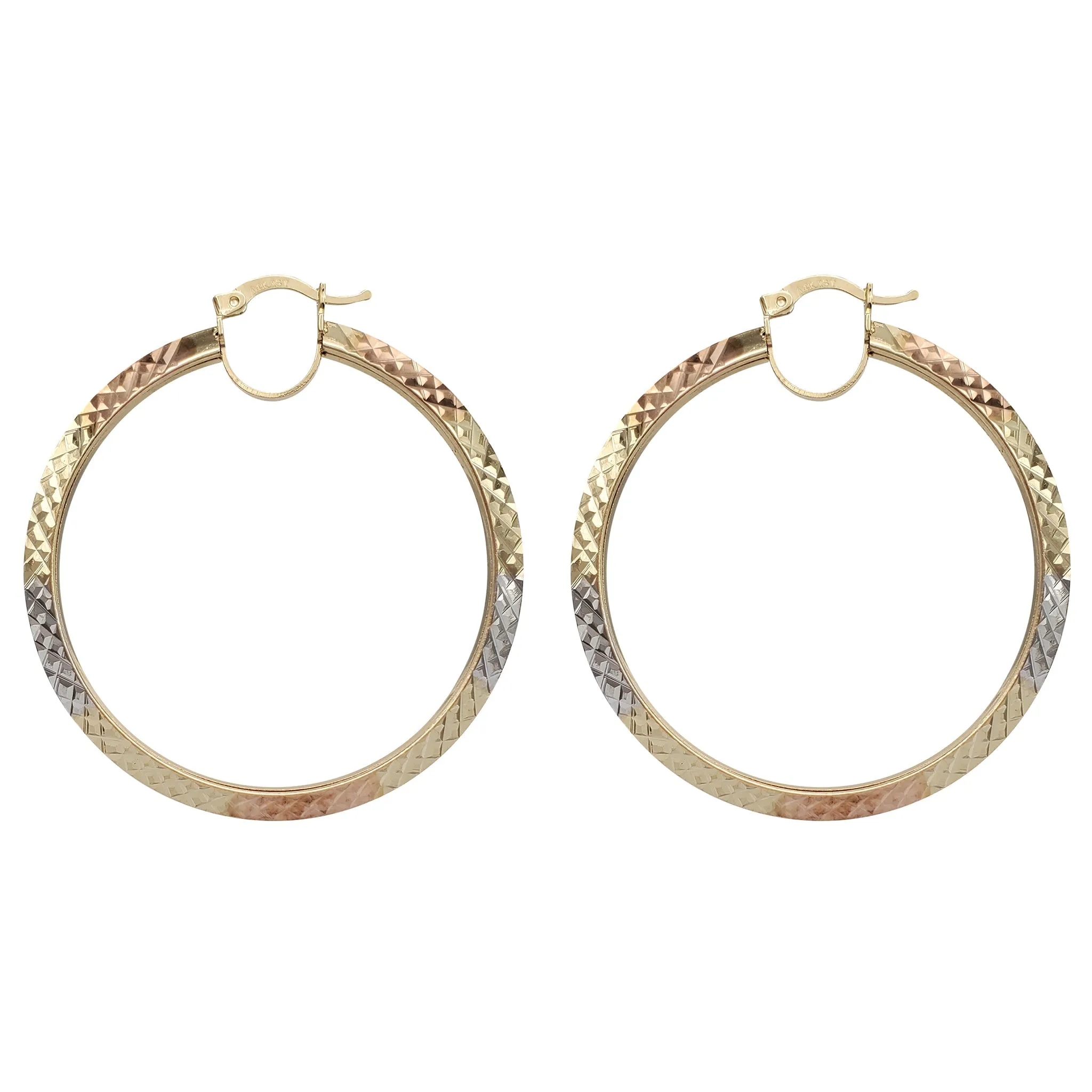 Tricolor Faceted-cuts Hoop Earrings (14K)