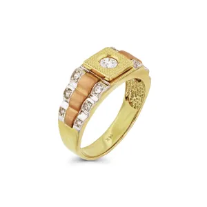 Tricolor Stone-Set Men's Ring (14K)