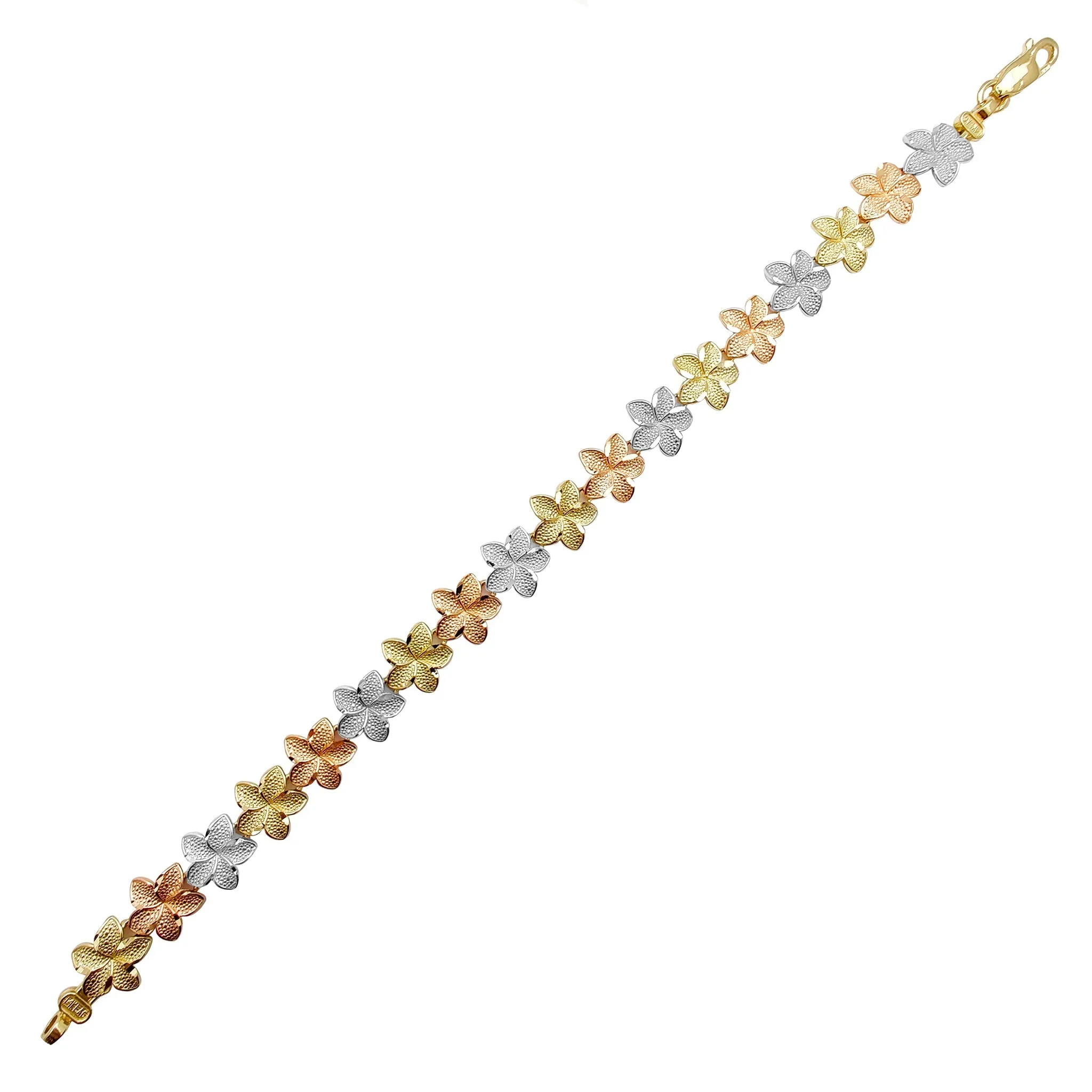 Tricolor Textured Sakura-Flower Fancy Bracelet (14K)