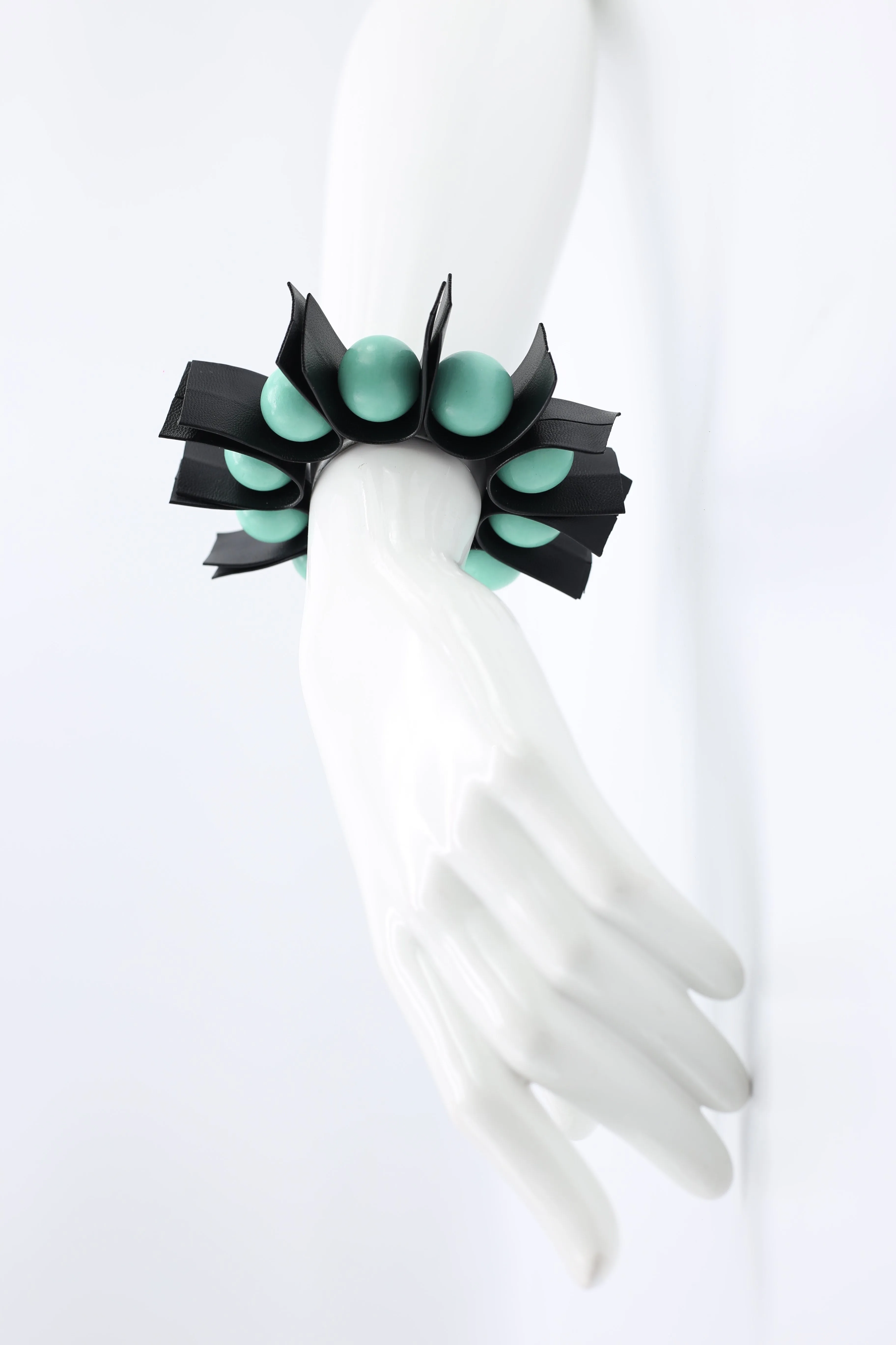 U-shaped Leatherette Ribbons & Round Beads Bracelet