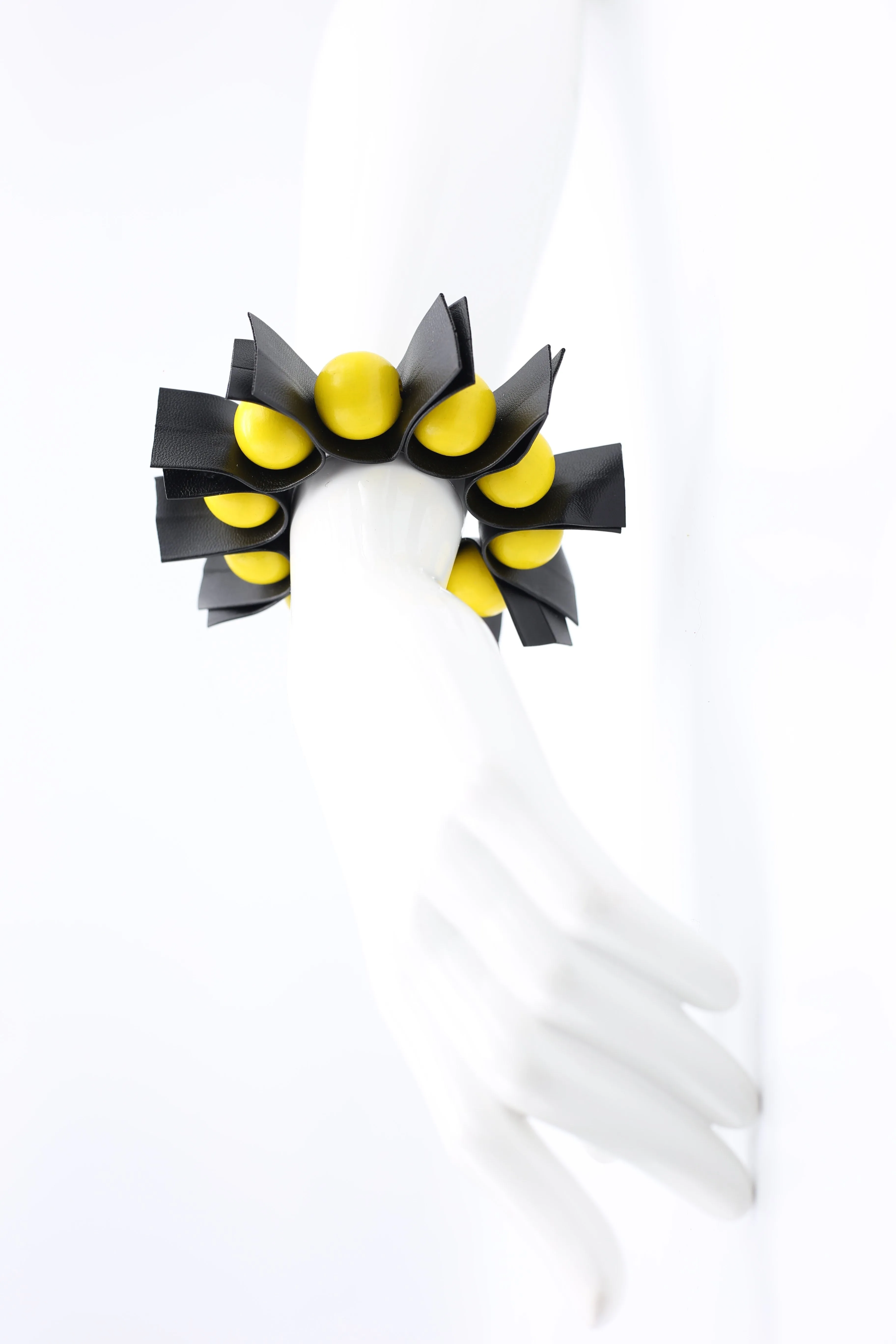 U-shaped Leatherette Ribbons & Round Beads Bracelet