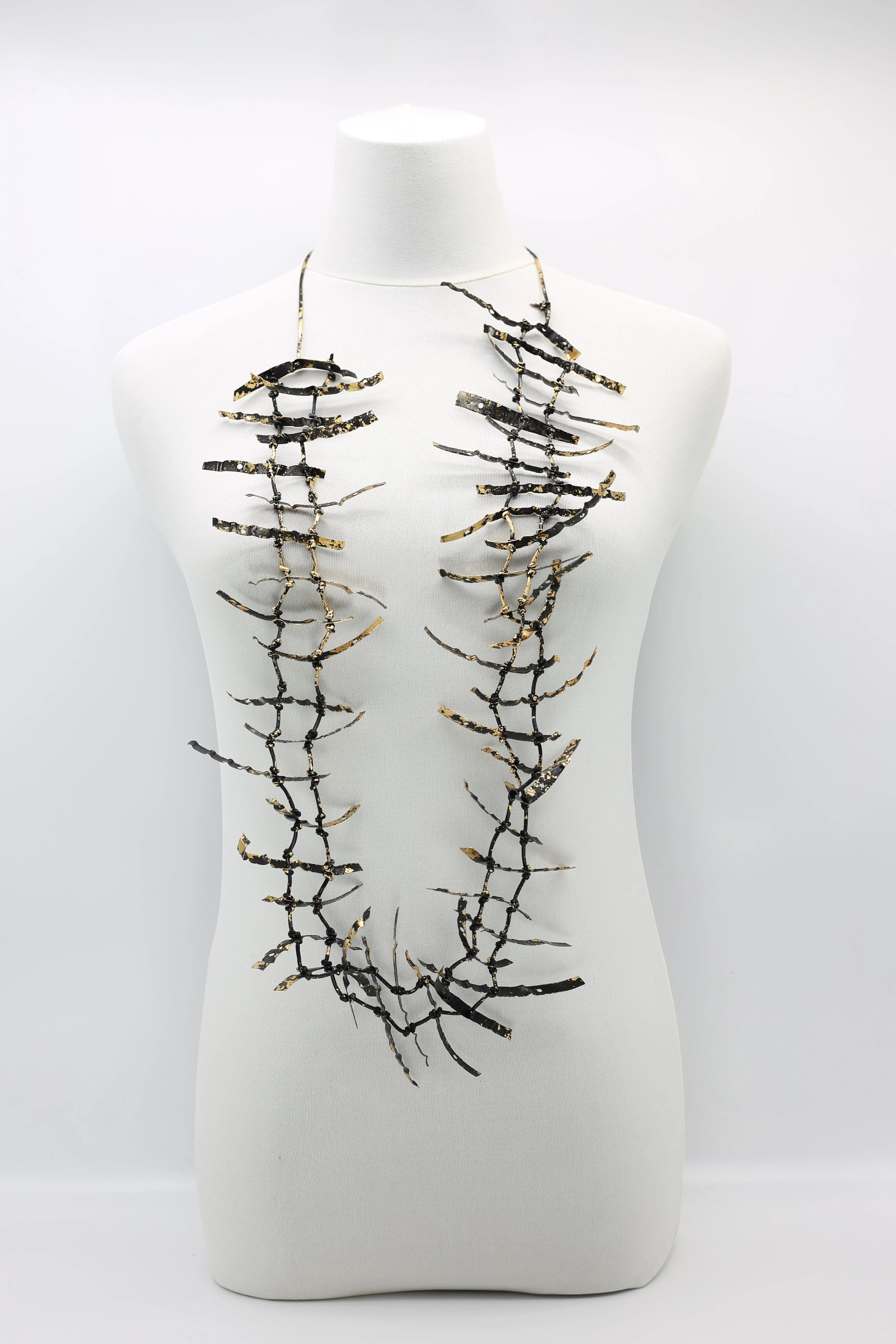 Upcycled plastic bottles - Ladder Necklace with Poppy brooch-Red