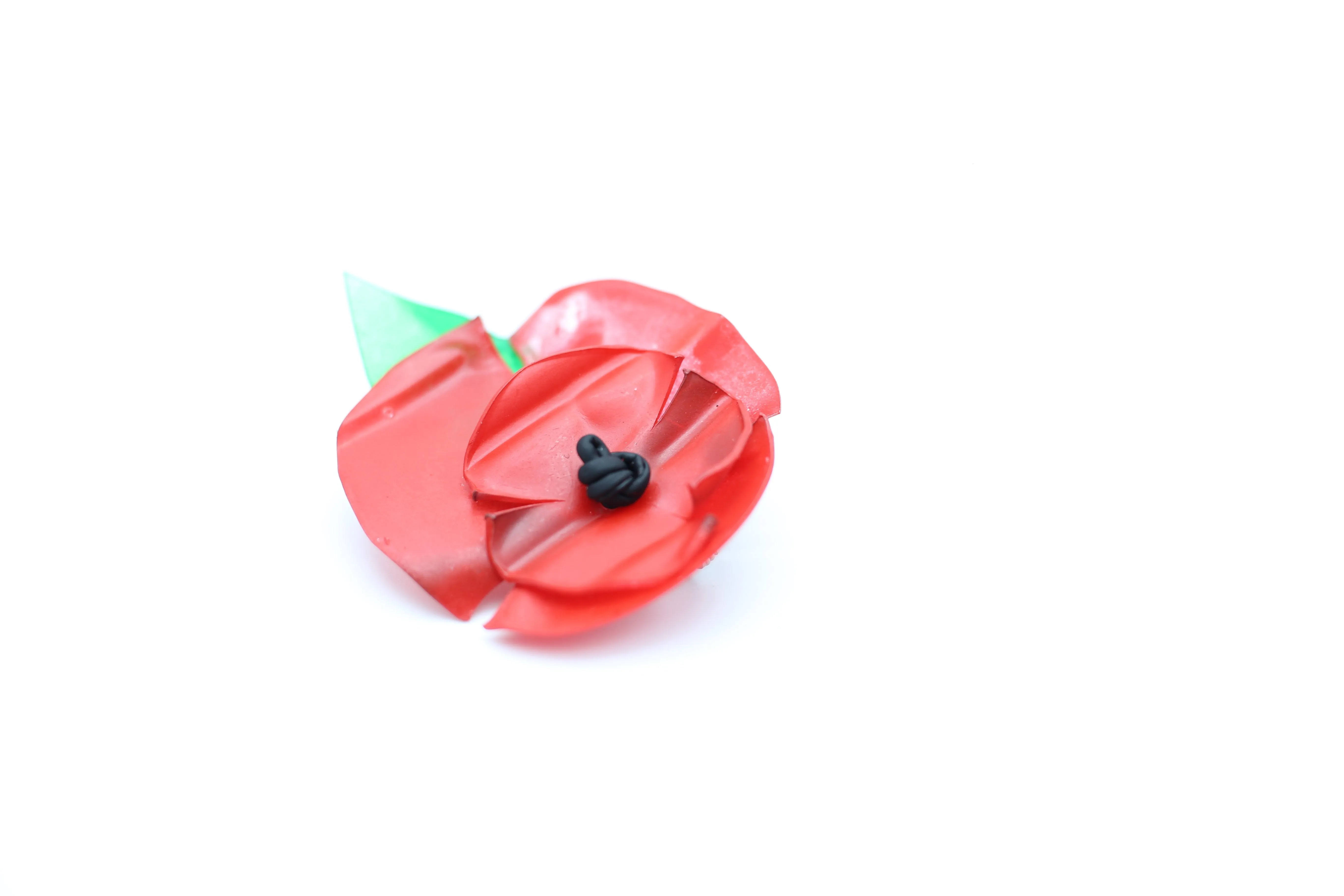 Upcycled plastic bottles - Ladder Necklace with Poppy brooch-Red