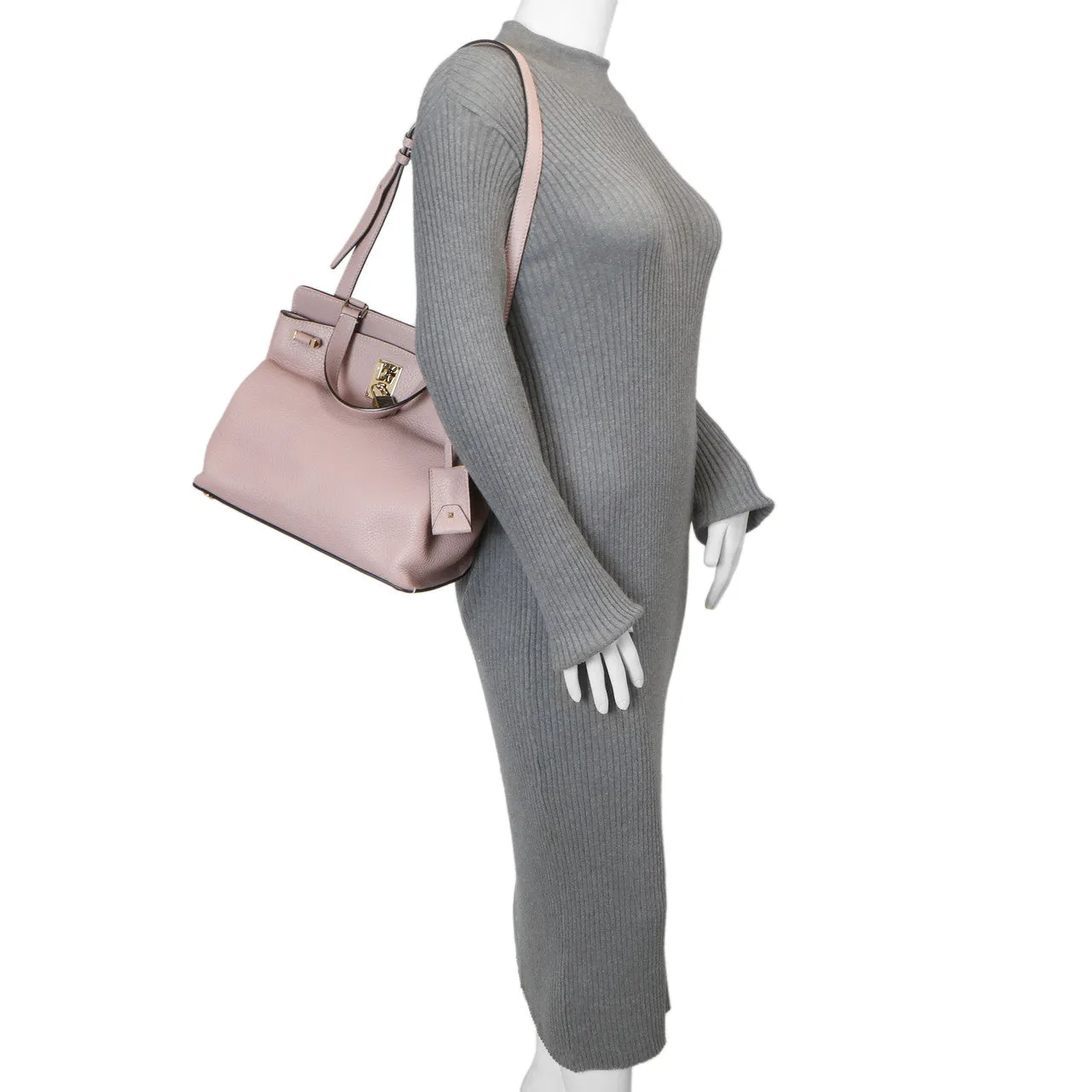 Valentino Mauve Pebbled Calfskin Medium Joylock Satchel