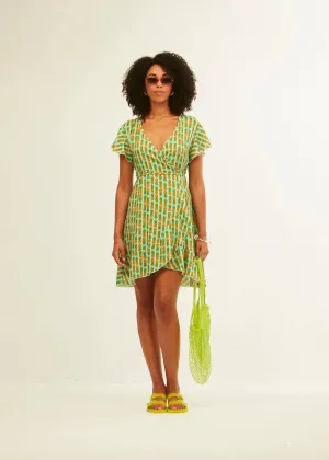 Vestido Xantik Cruzado con Cinturón Green Pineapple